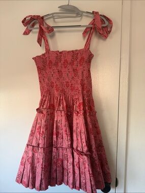 Pink Floral Tie-Shoulder Smocked Mini Dress